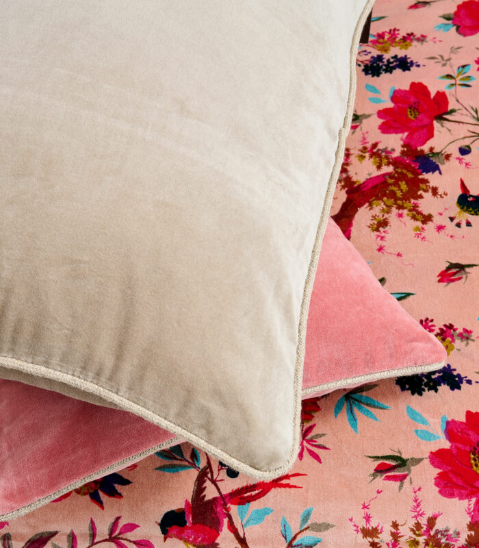 Housse de coussin haomy en velour beige